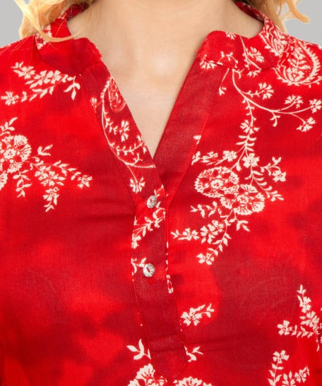 Saundarya Women's Printed Rayon Calf Length Kurta with Stand Mandarin Collar