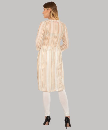 Saundarya Women's Calf-Length Striped Cotton Kurta Brown