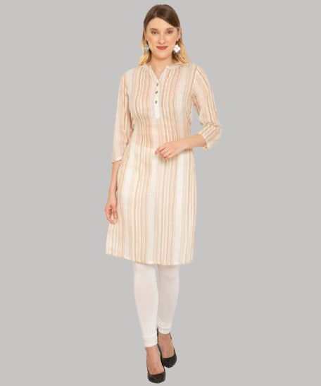 Saundarya Women's Calf-Length Striped Cotton Kurta Brown