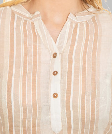 Saundarya Women's Calf-Length Striped Cotton Kurta Brown