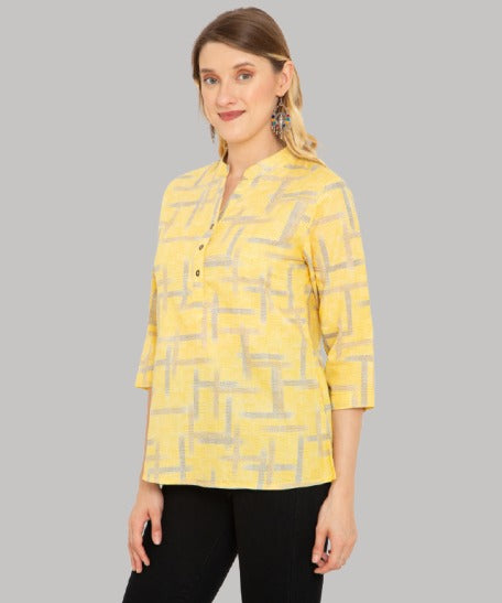 Saundarya Women's Mid Thigh Length Printed Kurti Top Yellow