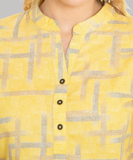 Saundarya Women's Mid Thigh Length Printed Kurti Top Yellow