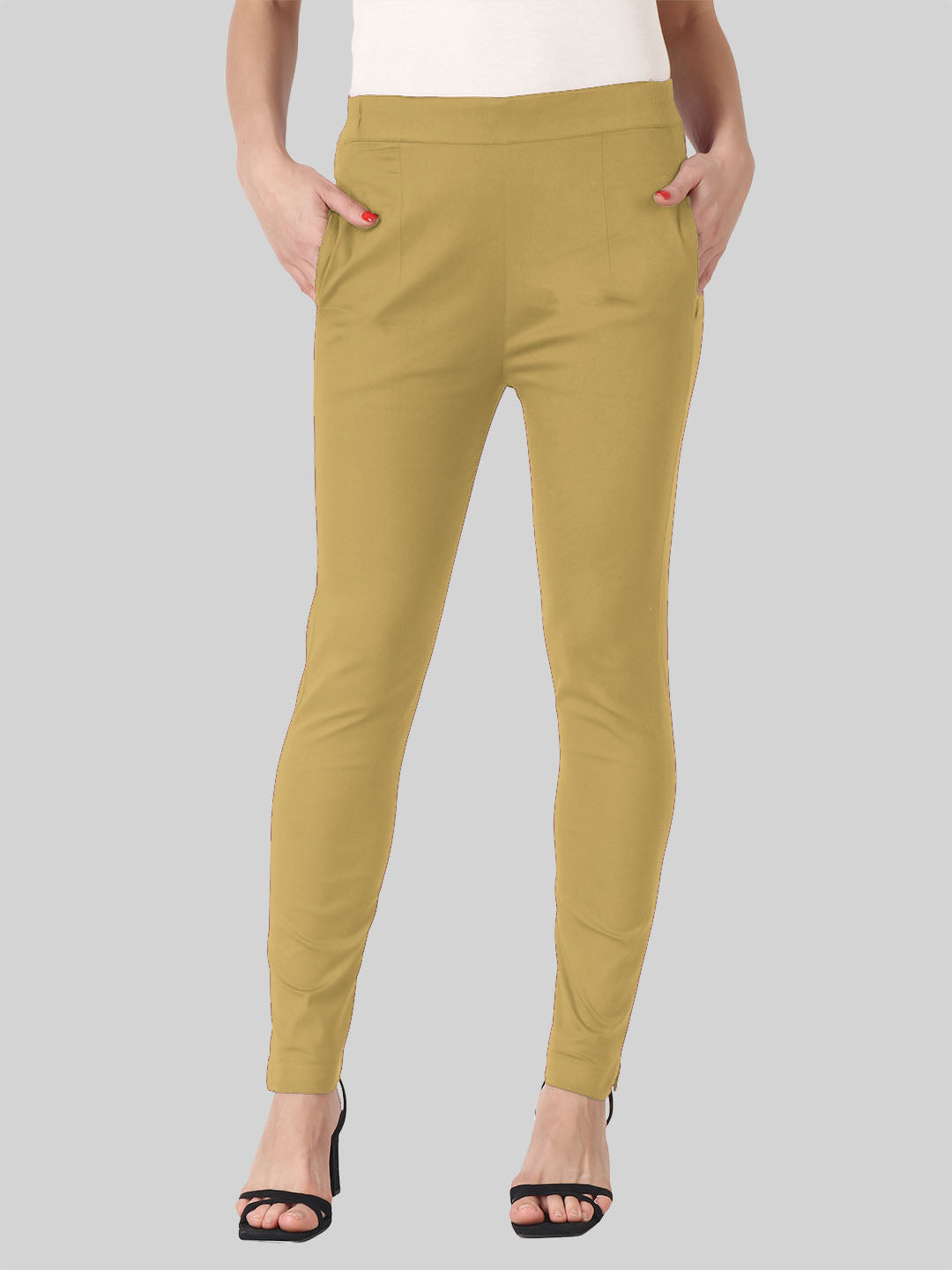 Saundarya Women’s Ankle Length Cotton Pants; Dark Beige