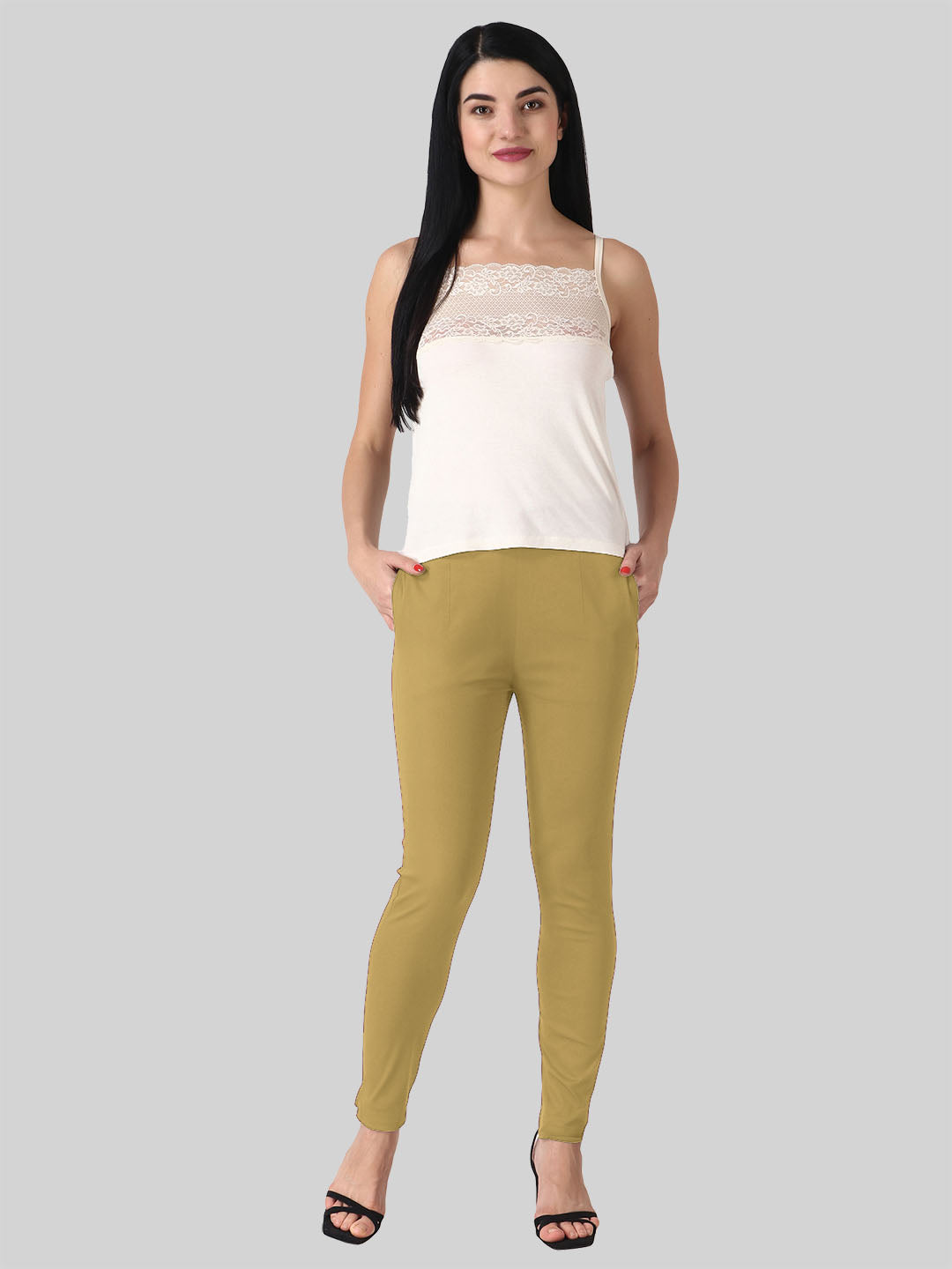 Saundarya Women’s Ankle Length Cotton Pants; Dark Beige