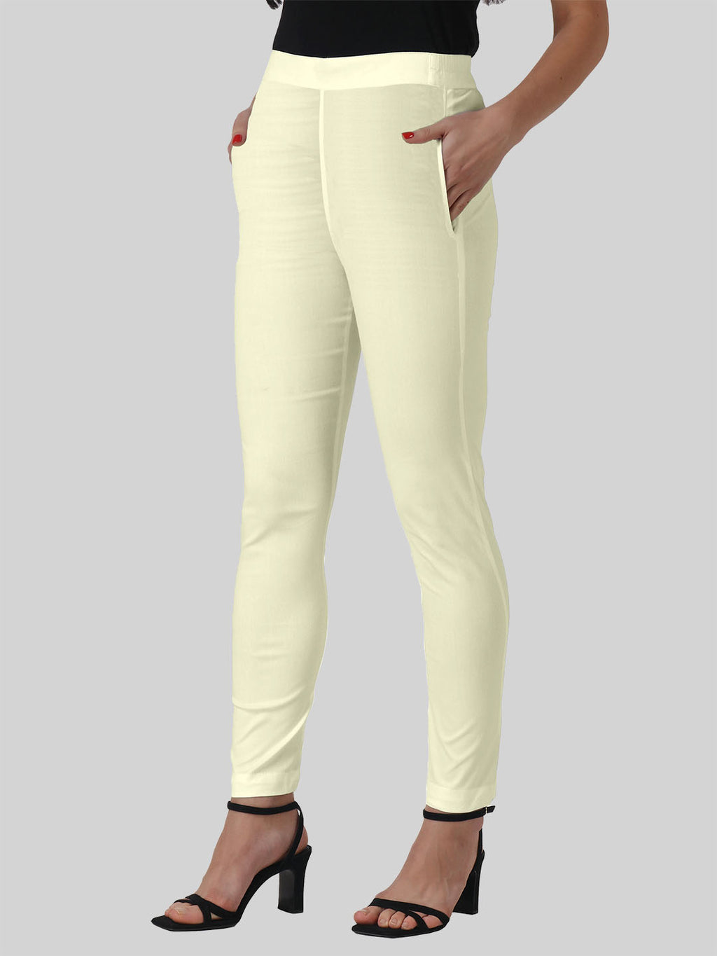 Saundarya Women’s Ankle Length Cotton Pants; Buttery Cream