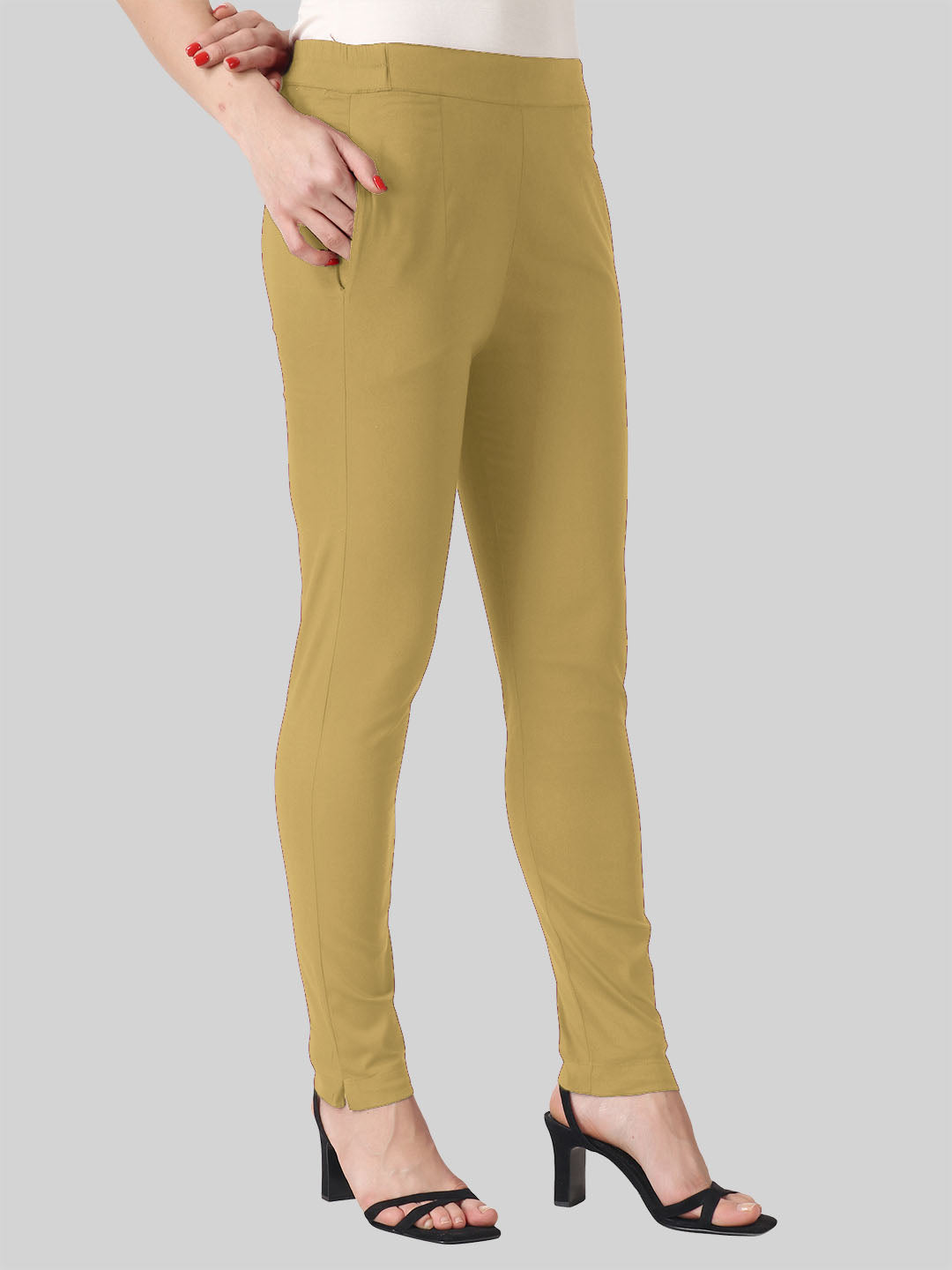 Saundarya Women’s Ankle Length Cotton Pants; Dark Beige