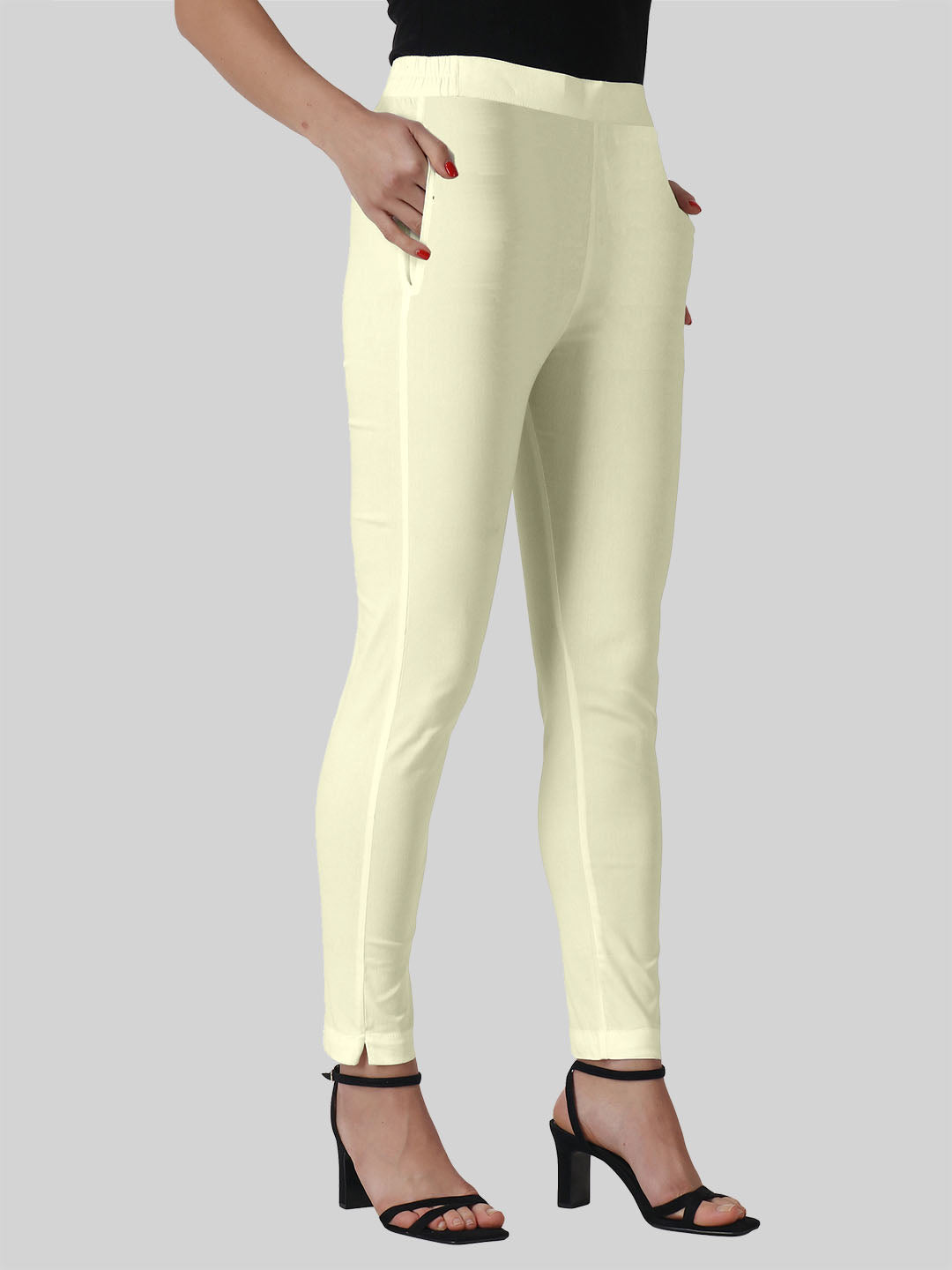 Saundarya Women’s Ankle Length Cotton Pants; Buttery Cream