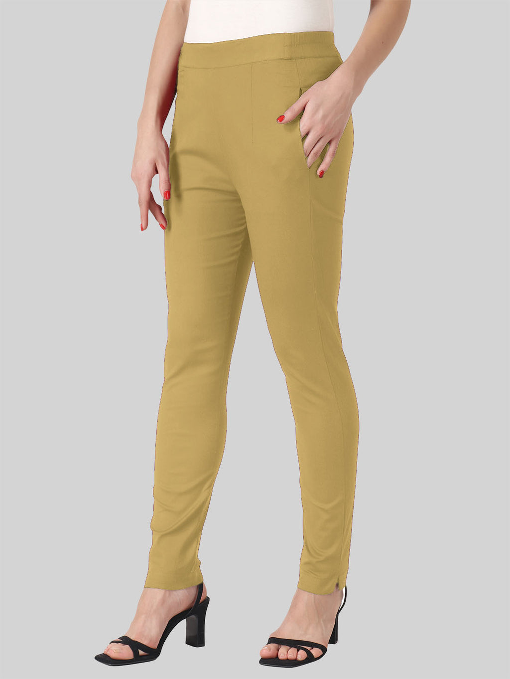 Saundarya Women’s Ankle Length Cotton Pants; Dark Beige