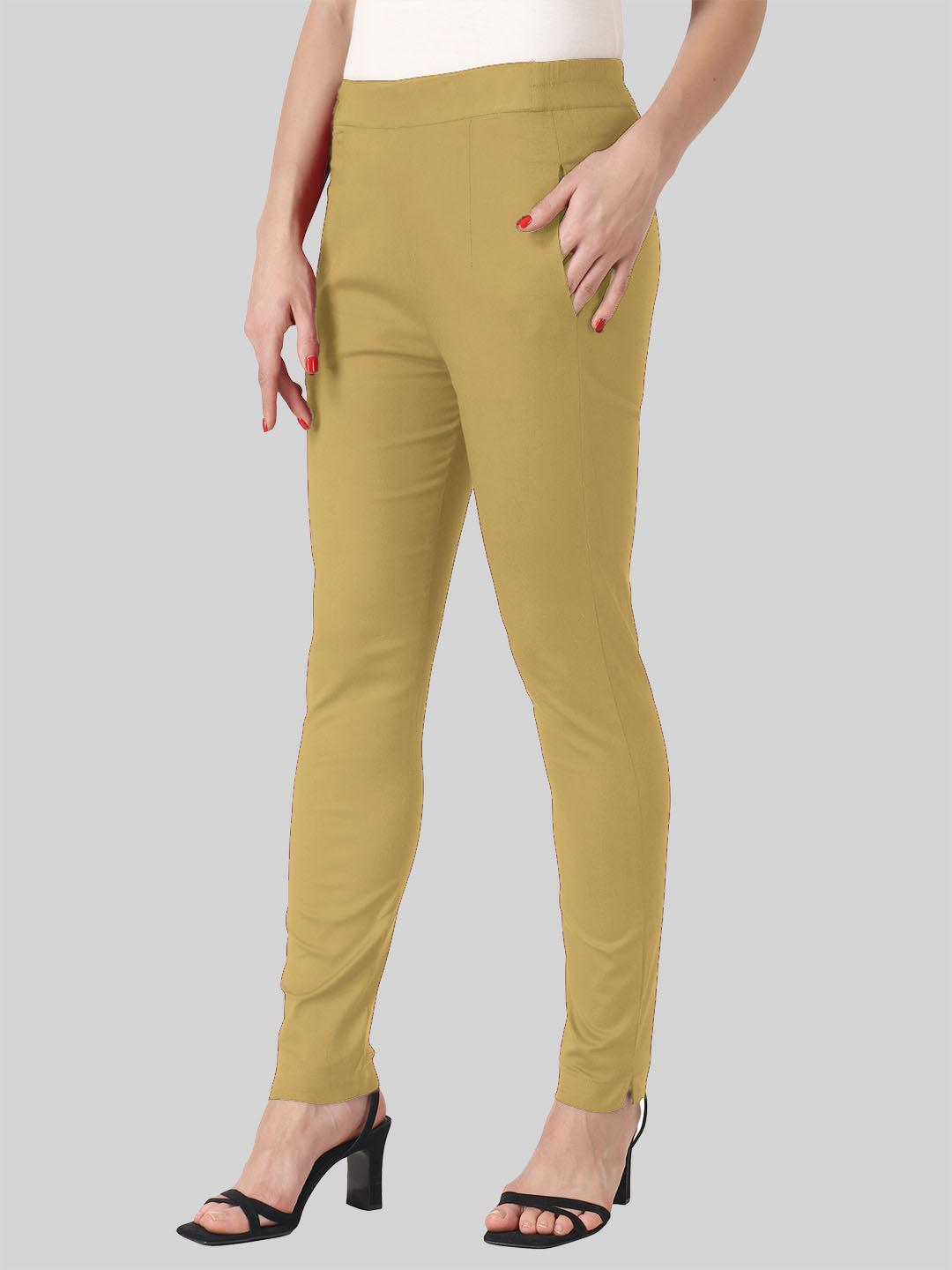 Saundarya Women’s Ankle Length Cotton Pants; Dark Beige