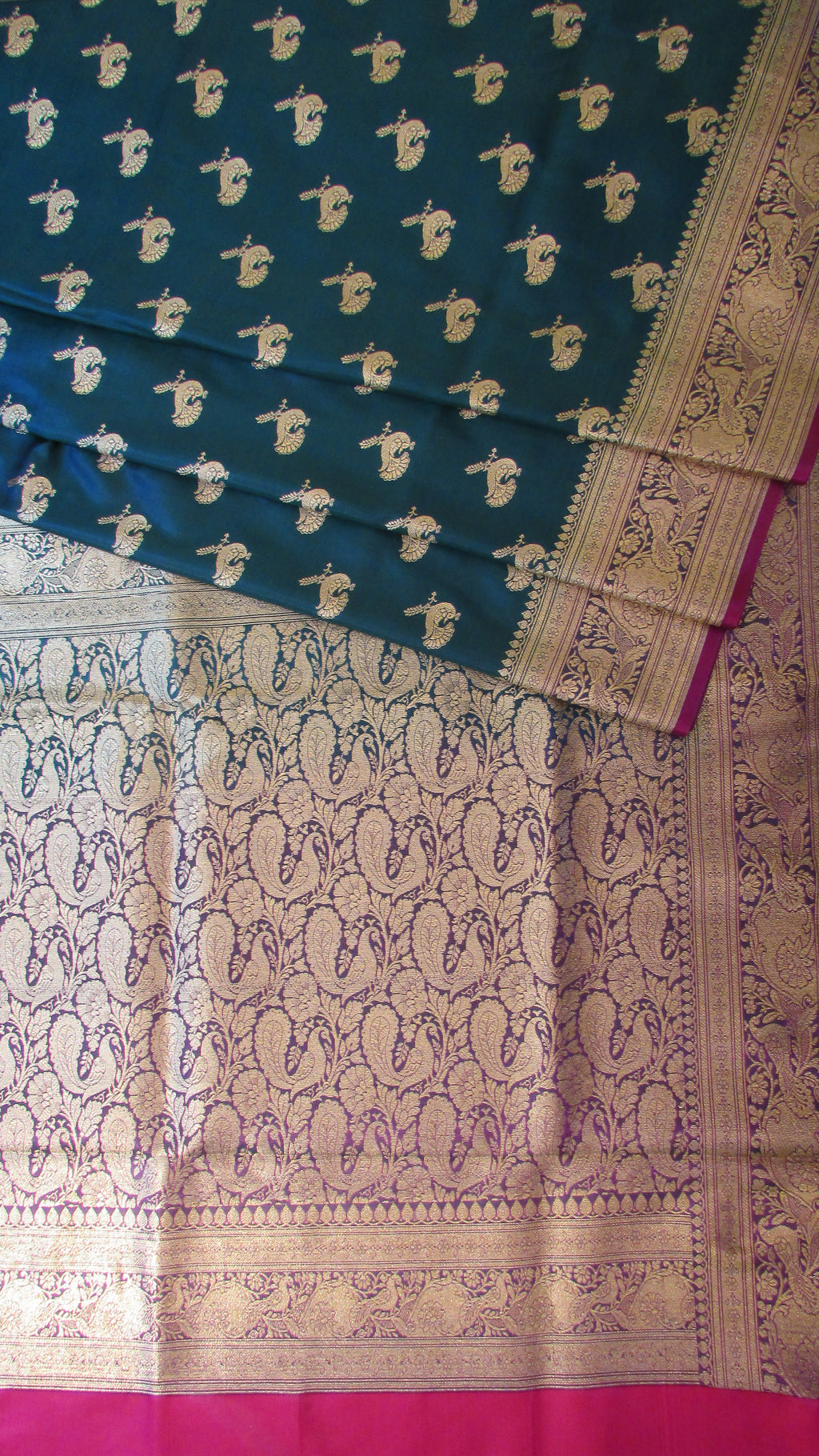 Saundarya Women's Teal Green Banarasi Silk Saree