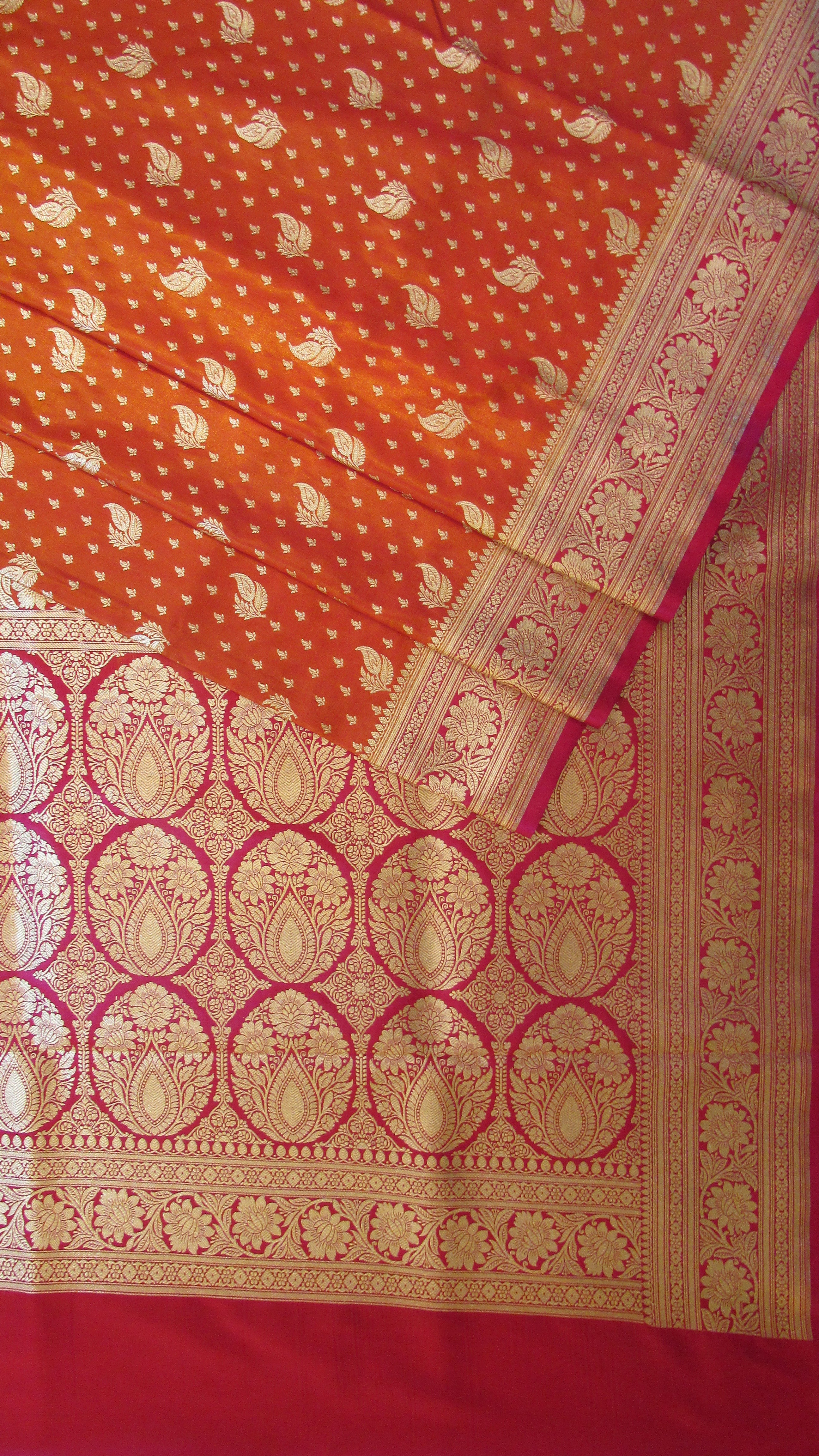 Saundarya Women's Orange Banarasi Silk Saree