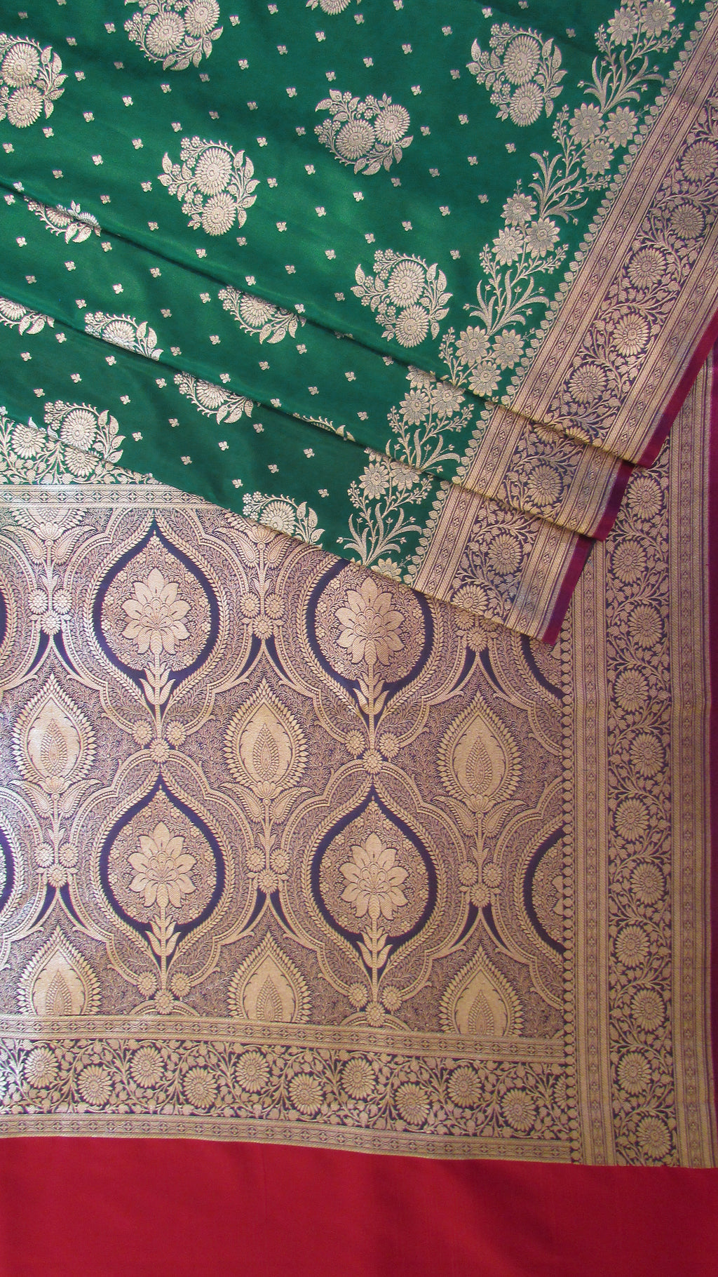 Saundarya Women's Bottle Green Banarasi Silk Saree -Design 3