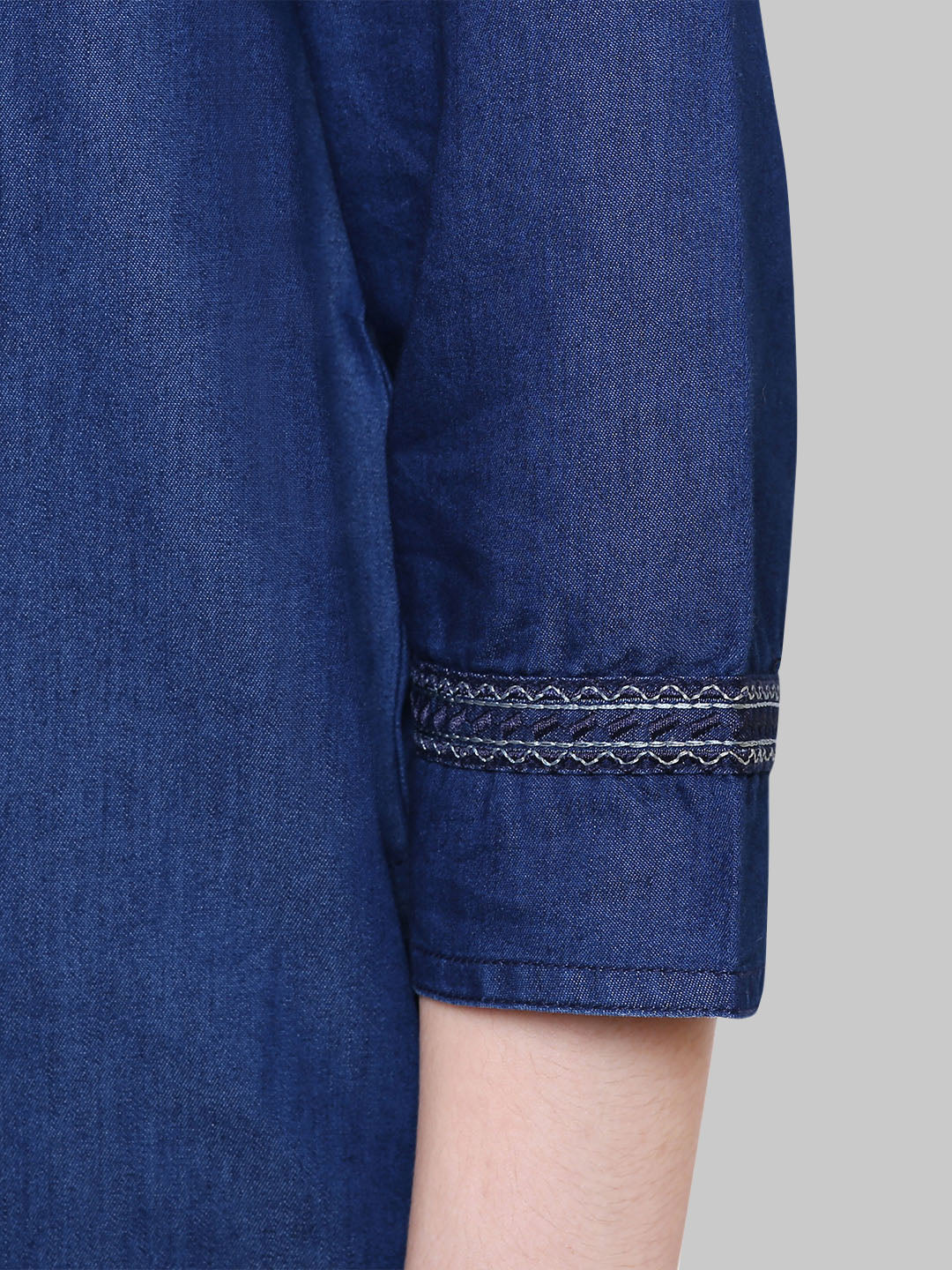 Saundarya Women's Gathered Neck Denim A-Line Kurta