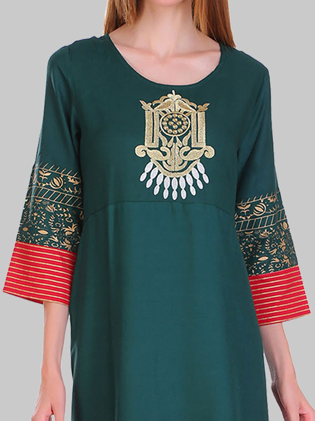 Saundarya Women's Dark Green Rayon Flared Kurta