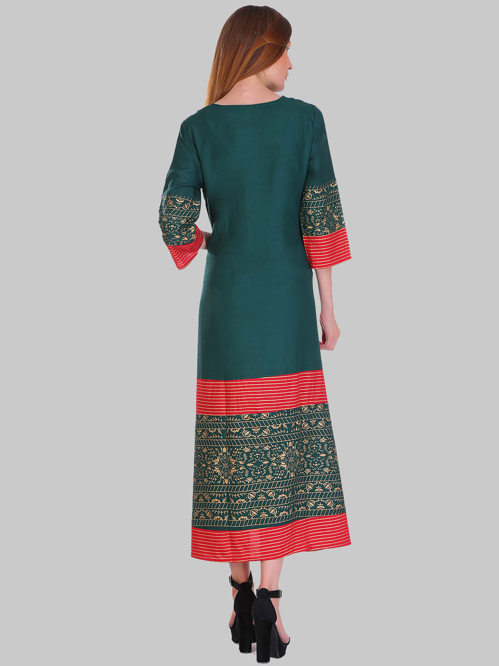Saundarya Women's Dark Green Rayon Flared Kurta