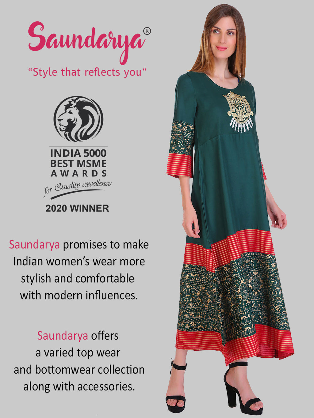 Saundarya Women's Dark Green Rayon Flared Kurta