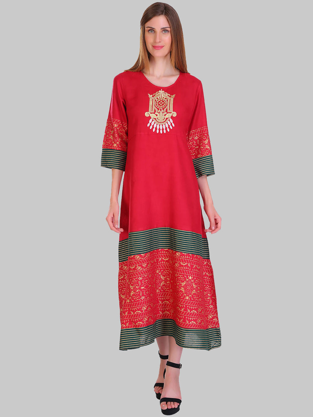 Saundarya Women's Maroon Rayon Flared Kurta