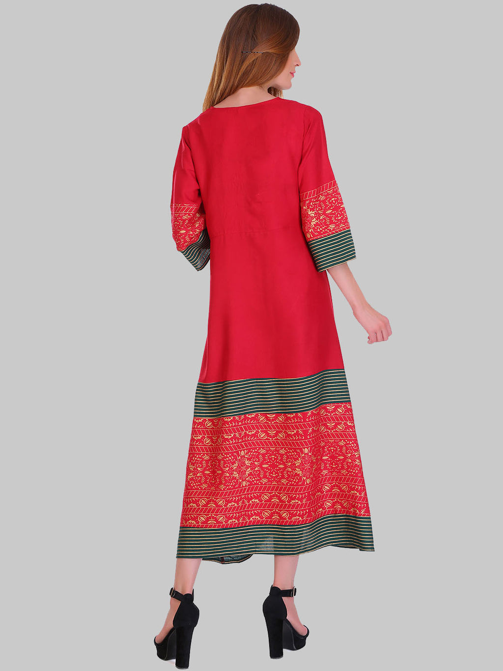 Saundarya Women's Maroon Rayon Flared Kurta