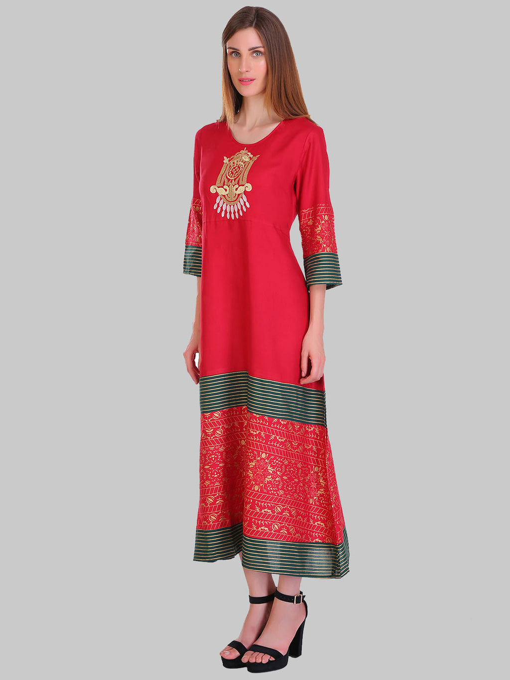 Saundarya Women's Maroon Rayon Flared Kurta