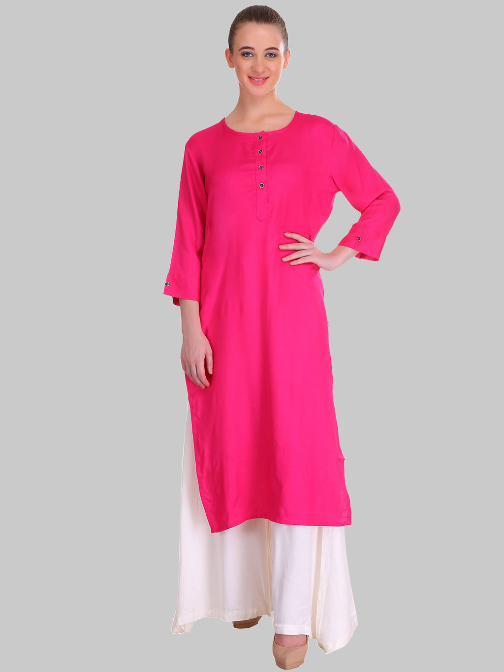 Saundarya Women's Magenta Plain Rayon Straight Kurta
