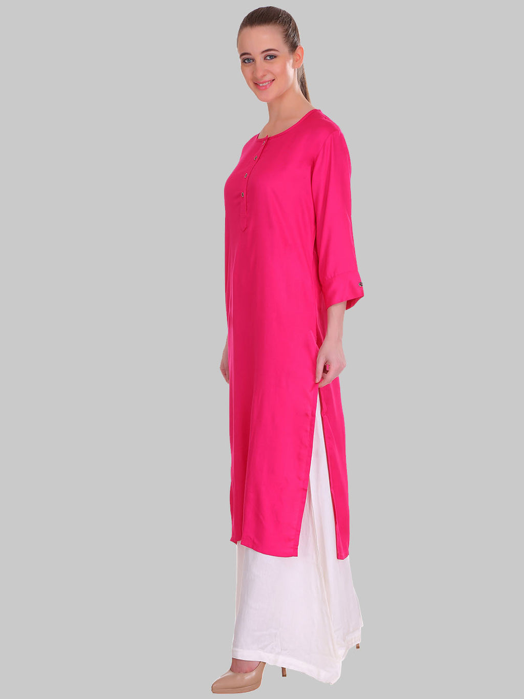 Saundarya Women's Magenta Plain Rayon Straight Kurta