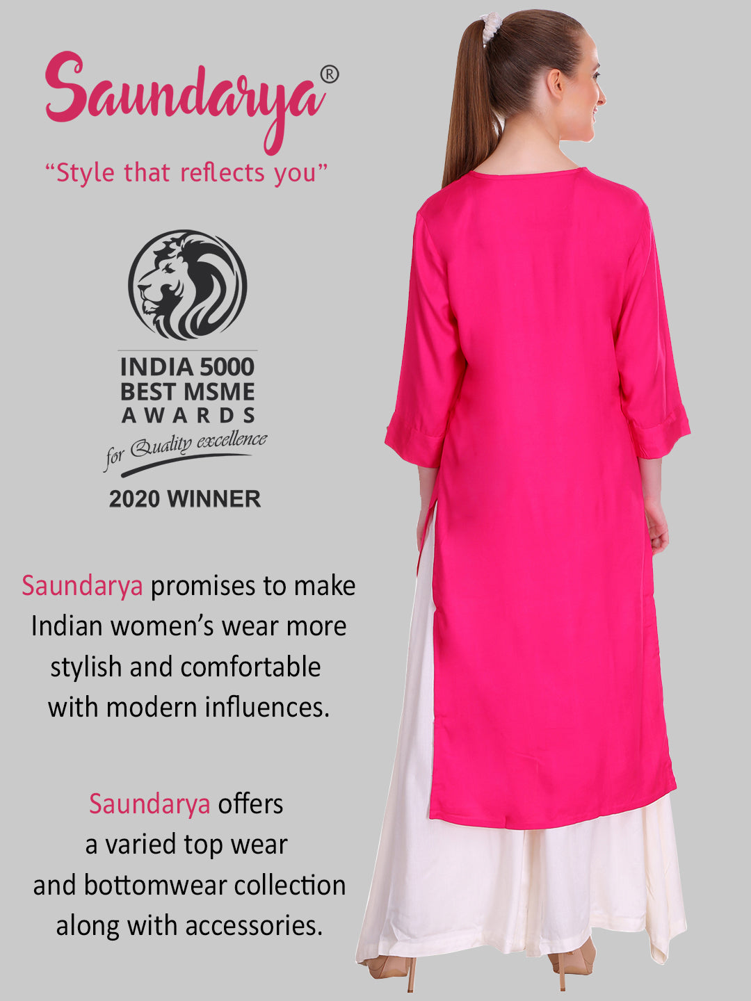 Saundarya Women's Magenta Plain Rayon Straight Kurta