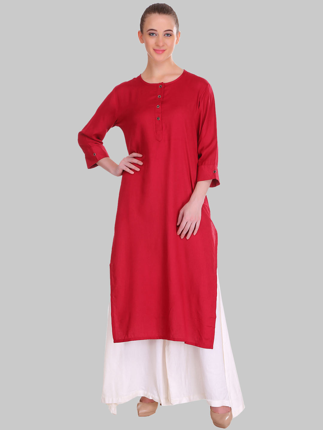 Saundarya Women's Maroon Plain Rayon Straight Kurta