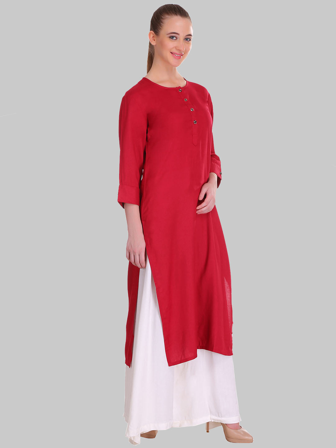 Saundarya Women's Maroon Plain Rayon Straight Kurta