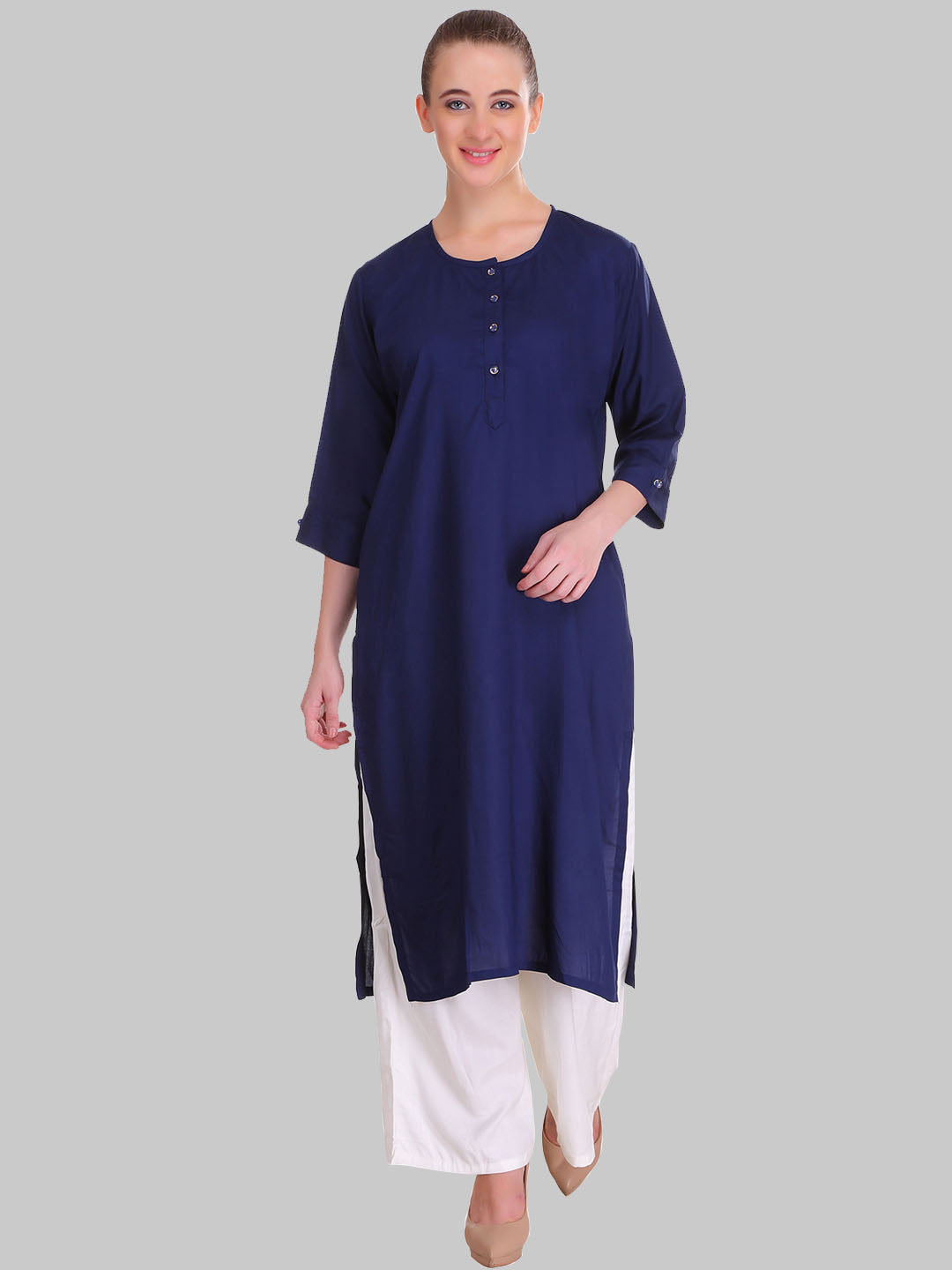Saundarya Women's Navy Blue Plain Rayon Straight Kurta