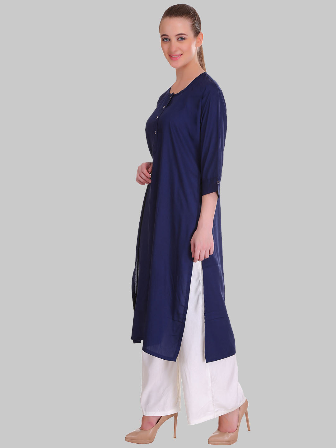Saundarya Women's Navy Blue Plain Rayon Straight Kurta