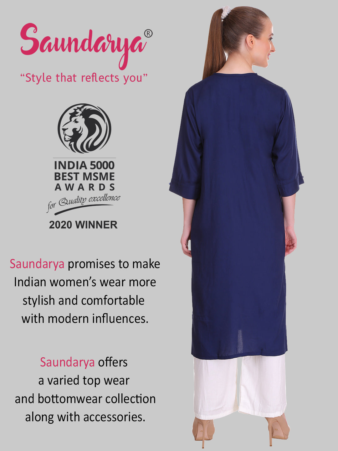Saundarya Women's Navy Blue Plain Rayon Straight Kurta