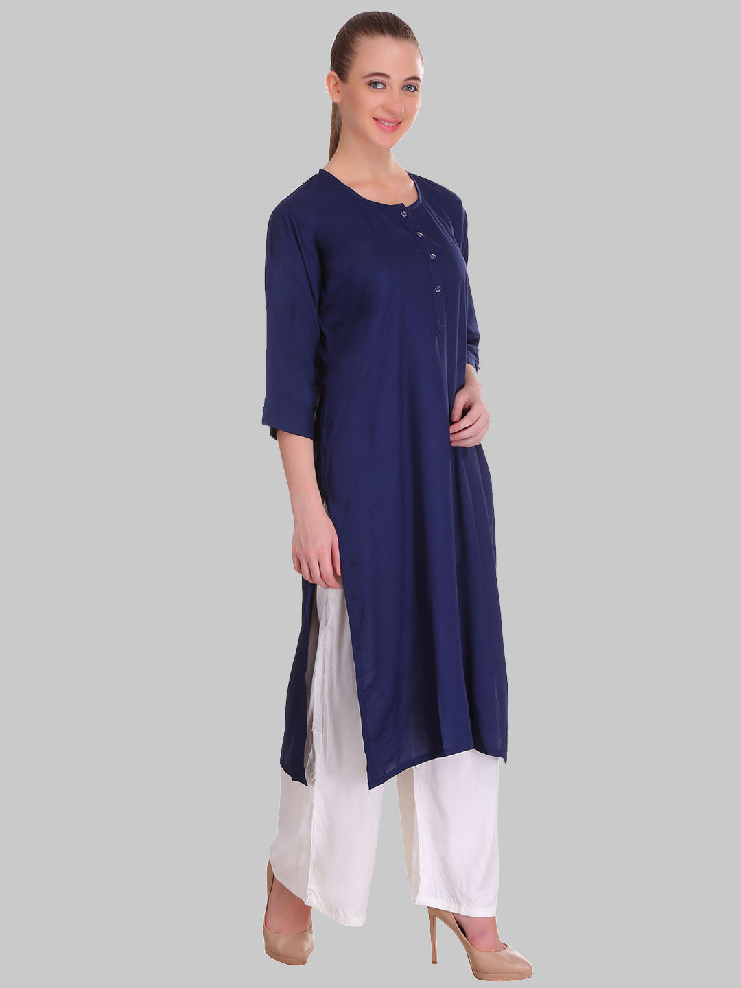 Saundarya Women's Navy Blue Plain Rayon Straight Kurta
