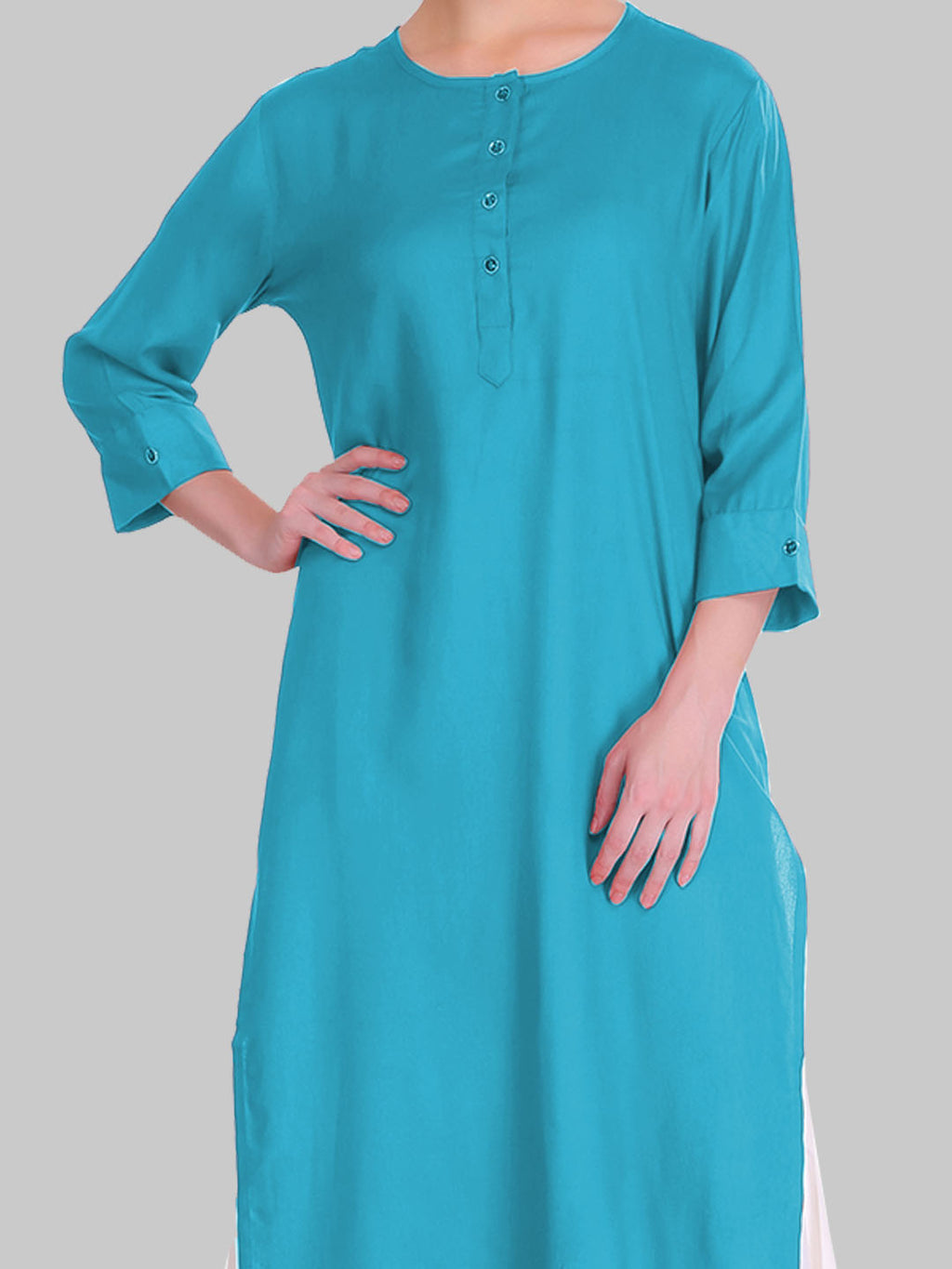 Saundarya Women's Rama Green Plain Rayon Straight Kurta