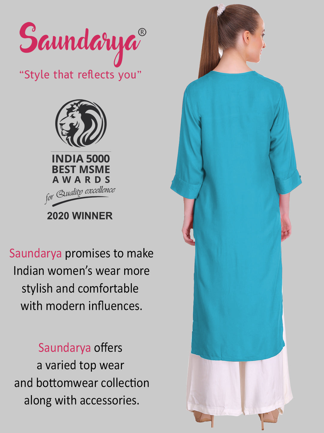 Saundarya Women's Rama Green Plain Rayon Straight Kurta