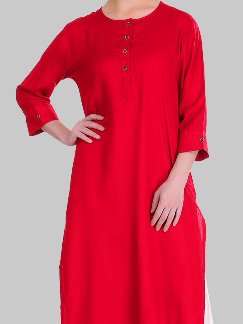 Saundarya Women's Red Plain Rayon Straight Kurta