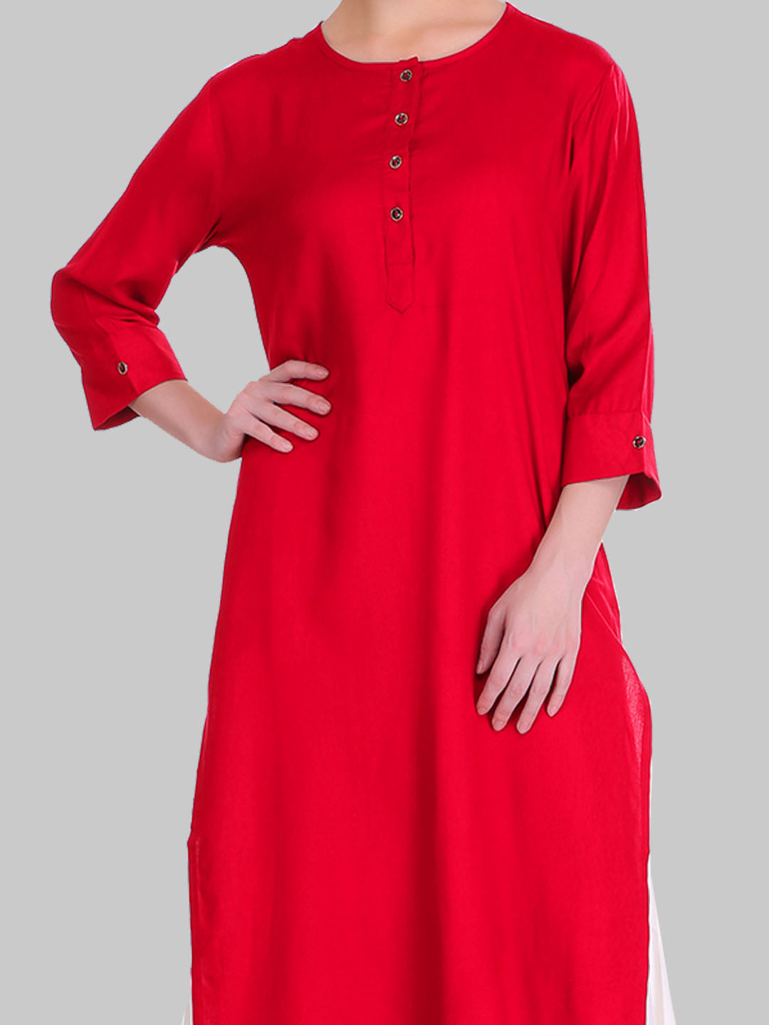 Saundarya Women's Red Plain Rayon Straight Kurta