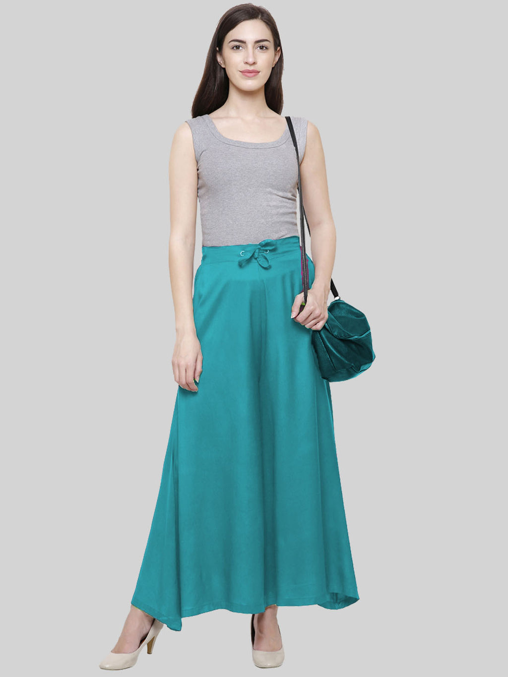 Saundarya Women's Loose Fit Skirt Palazzo Rama Grren