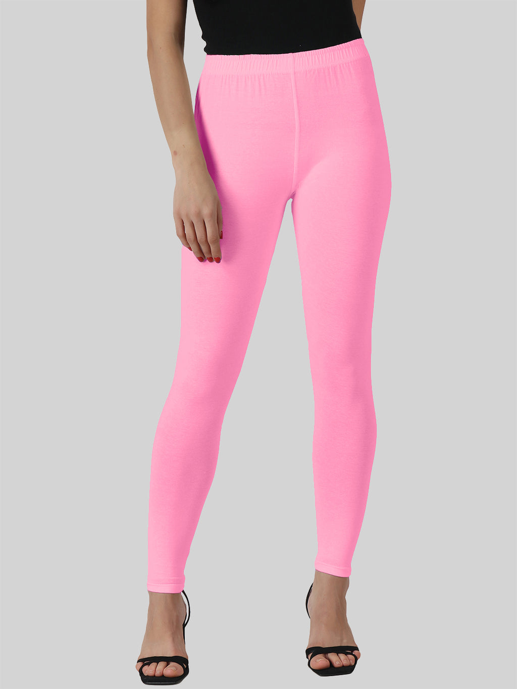 Saundarya Women’s Slim Fit Ankle Length Super Combed Cotton Rich Lycra Fabric Tailored Cut Stretchable Solid Plain Color Leggings; Baby Pink