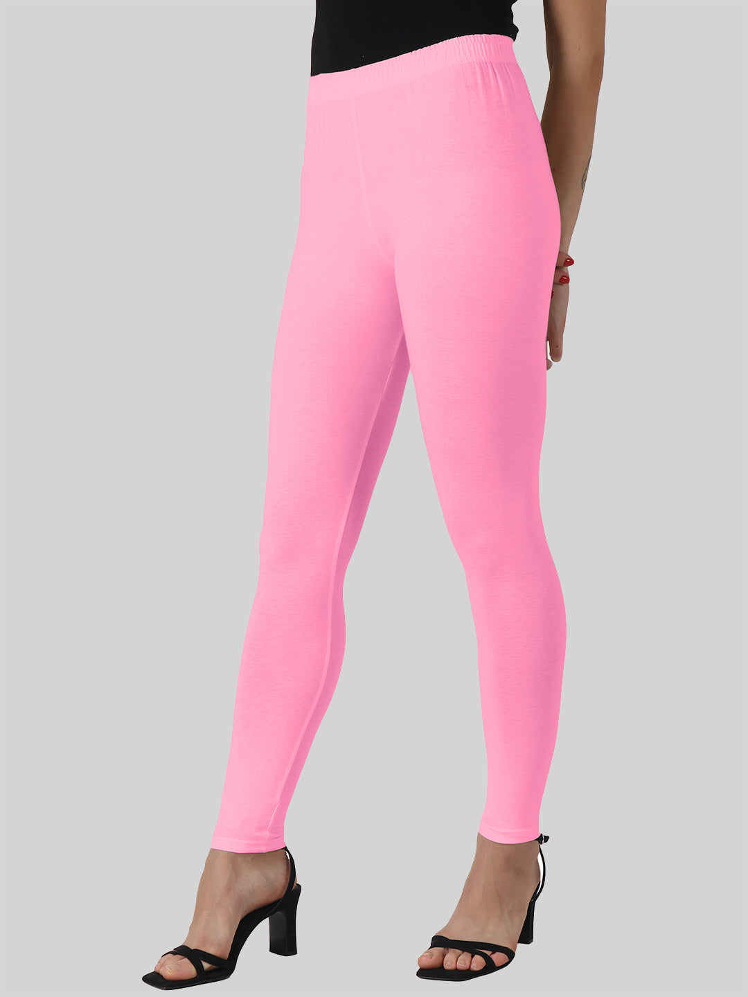 Saundarya Women’s Slim Fit Ankle Length Super Combed Cotton Rich Lycra Fabric Tailored Cut Stretchable Solid Plain Color Leggings; Baby Pink