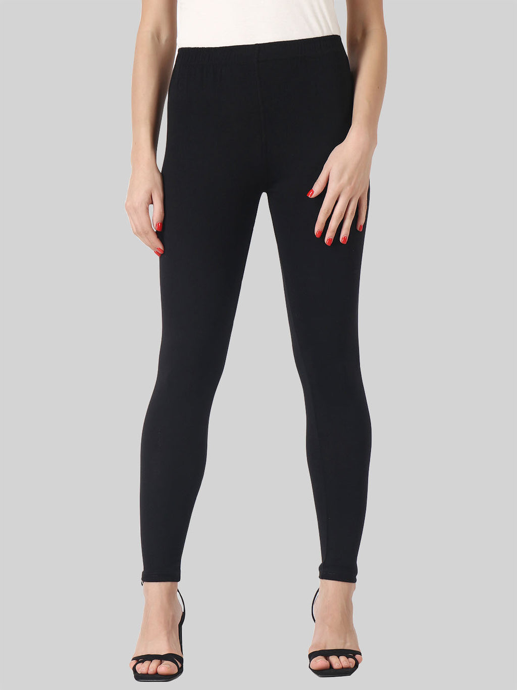 Saundarya Women’s Slim Fit Ankle Length Super Combed Cotton Rich Lycra Fabric Tailored Cut Stretchable Solid Plain Color Leggings; Black