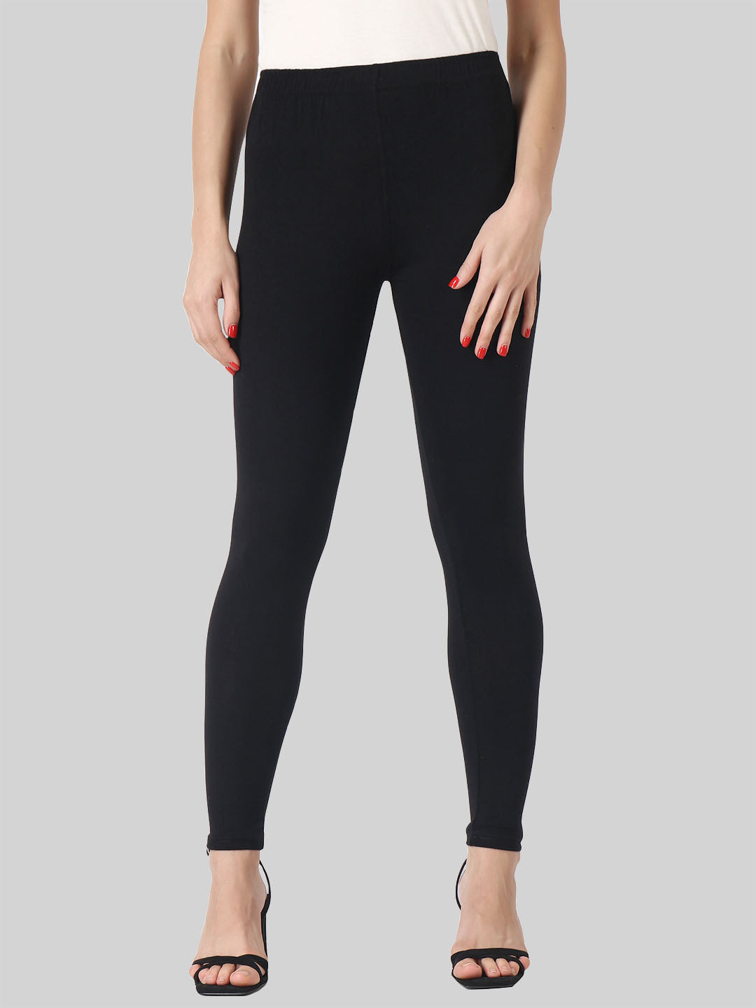 Saundarya Women’s Slim Fit Ankle Length Super Combed Cotton Rich Lycra Fabric Tailored Cut Stretchable Solid Plain Color Leggings; Black