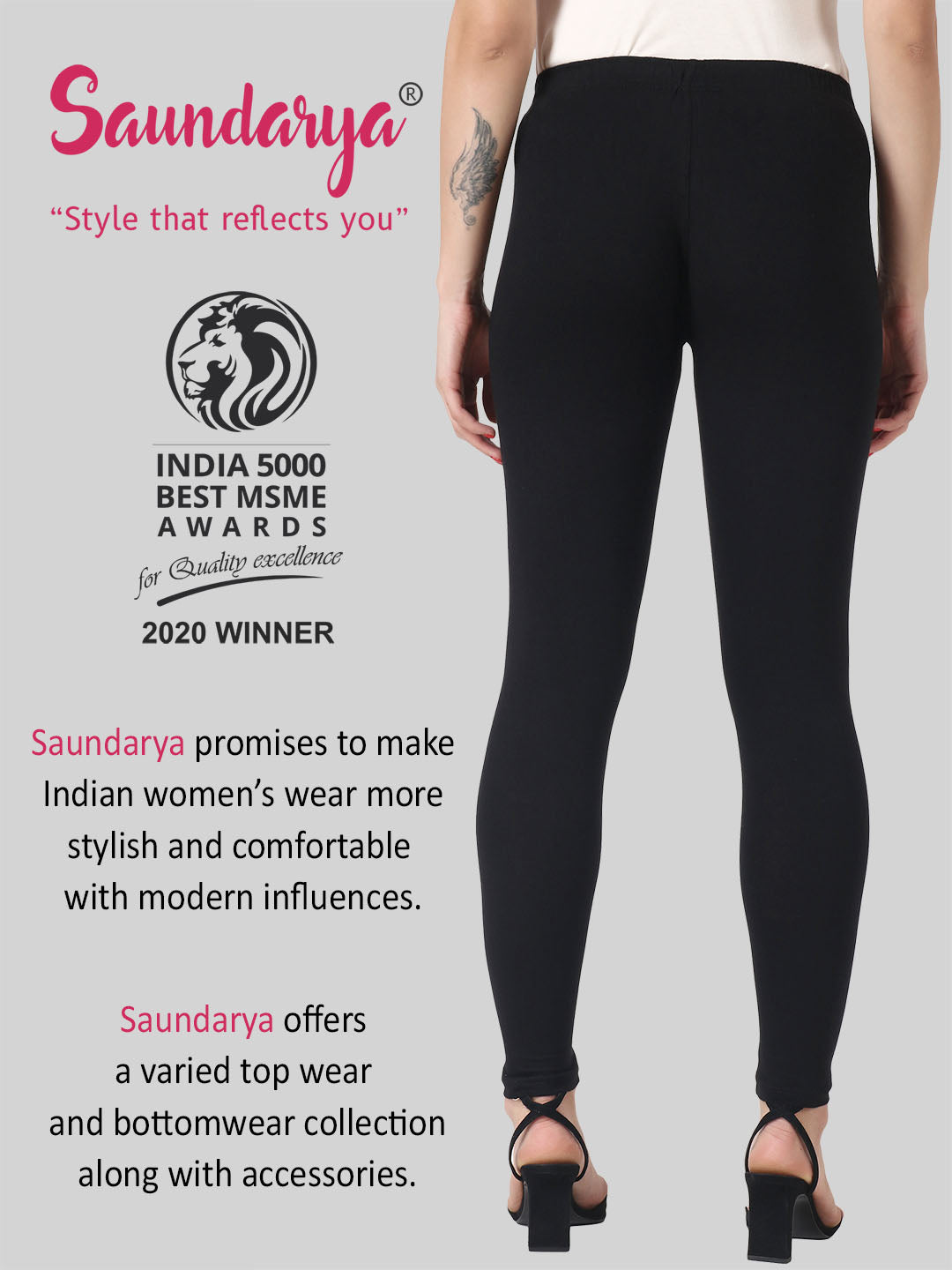 Saundarya Women’s Slim Fit Ankle Length Super Combed Cotton Rich Lycra Fabric Tailored Cut Stretchable Solid Plain Color Leggings; Black