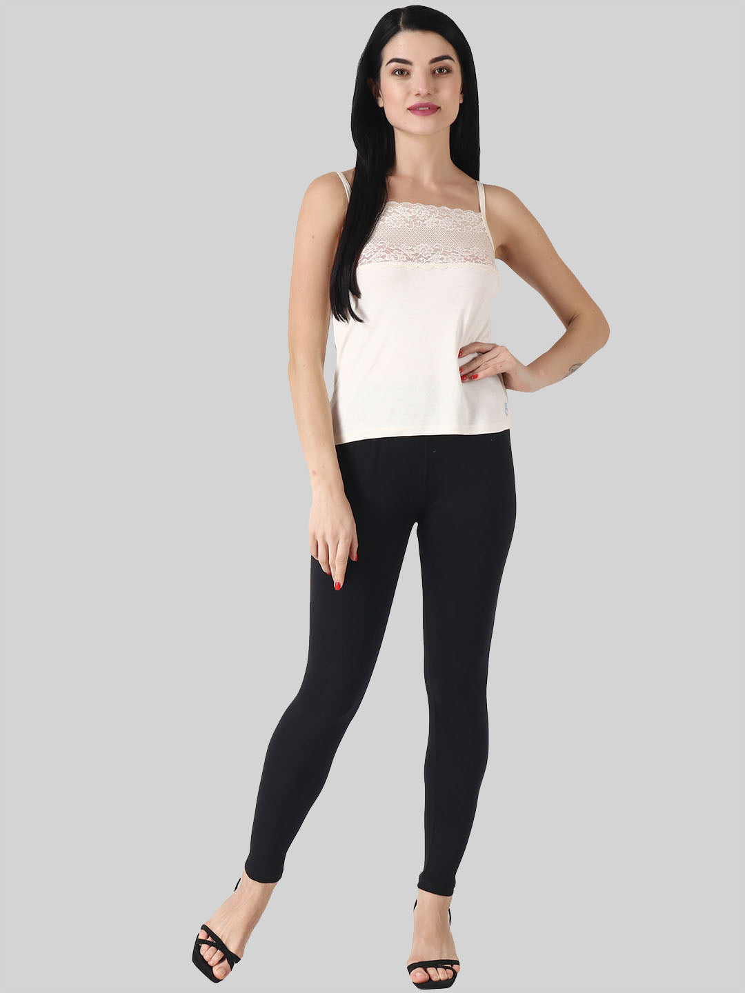 Saundarya Women’s Slim Fit Ankle Length Super Combed Cotton Rich Lycra Fabric Tailored Cut Stretchable Solid Plain Color Leggings; Black