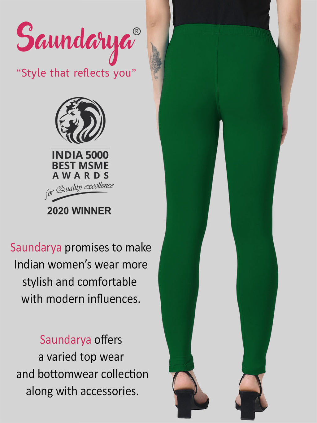 Saundarya Women’s Slim Fit Ankle Length Super Combed Cotton Rich Lycra Fabric Tailored Cut Stretchable Solid Plain Color Leggings; Bottle Green