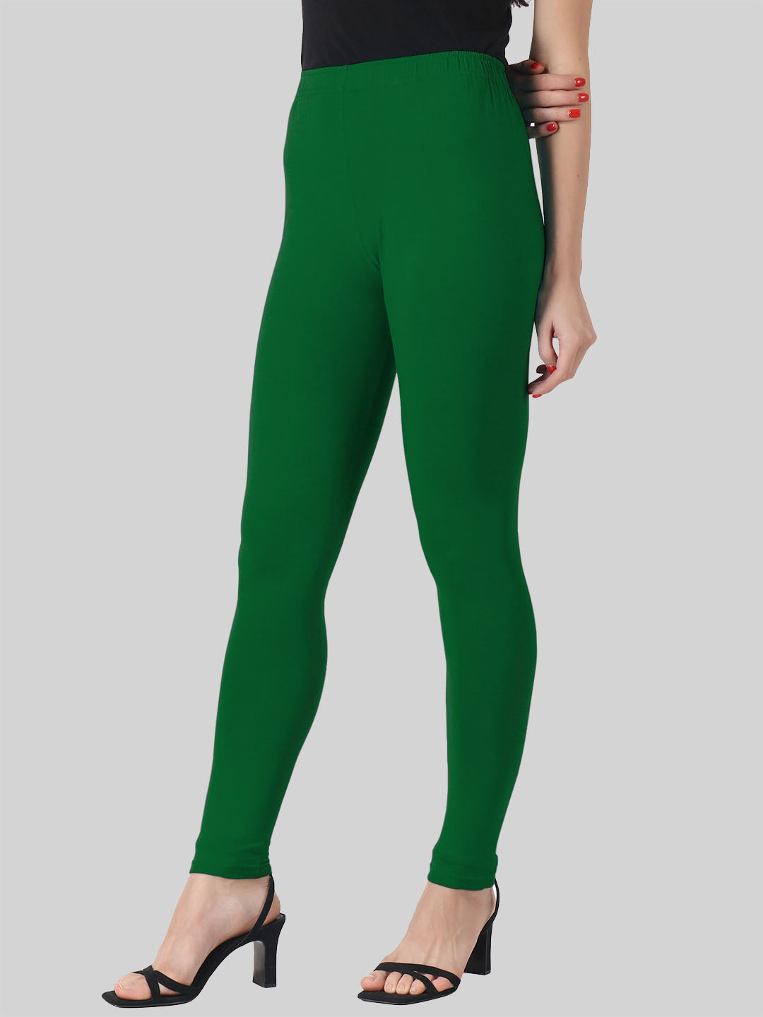 Saundarya Women’s Slim Fit Ankle Length Super Combed Cotton Rich Lycra Fabric Tailored Cut Stretchable Solid Plain Color Leggings; Bottle Green