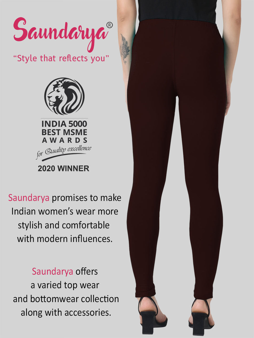 Saundarya Women’s Slim Fit Ankle Length Super Combed Cotton Rich Lycra Fabric Tailored Cut Stretchable Solid Plain Color Leggings; Chocolate Brown