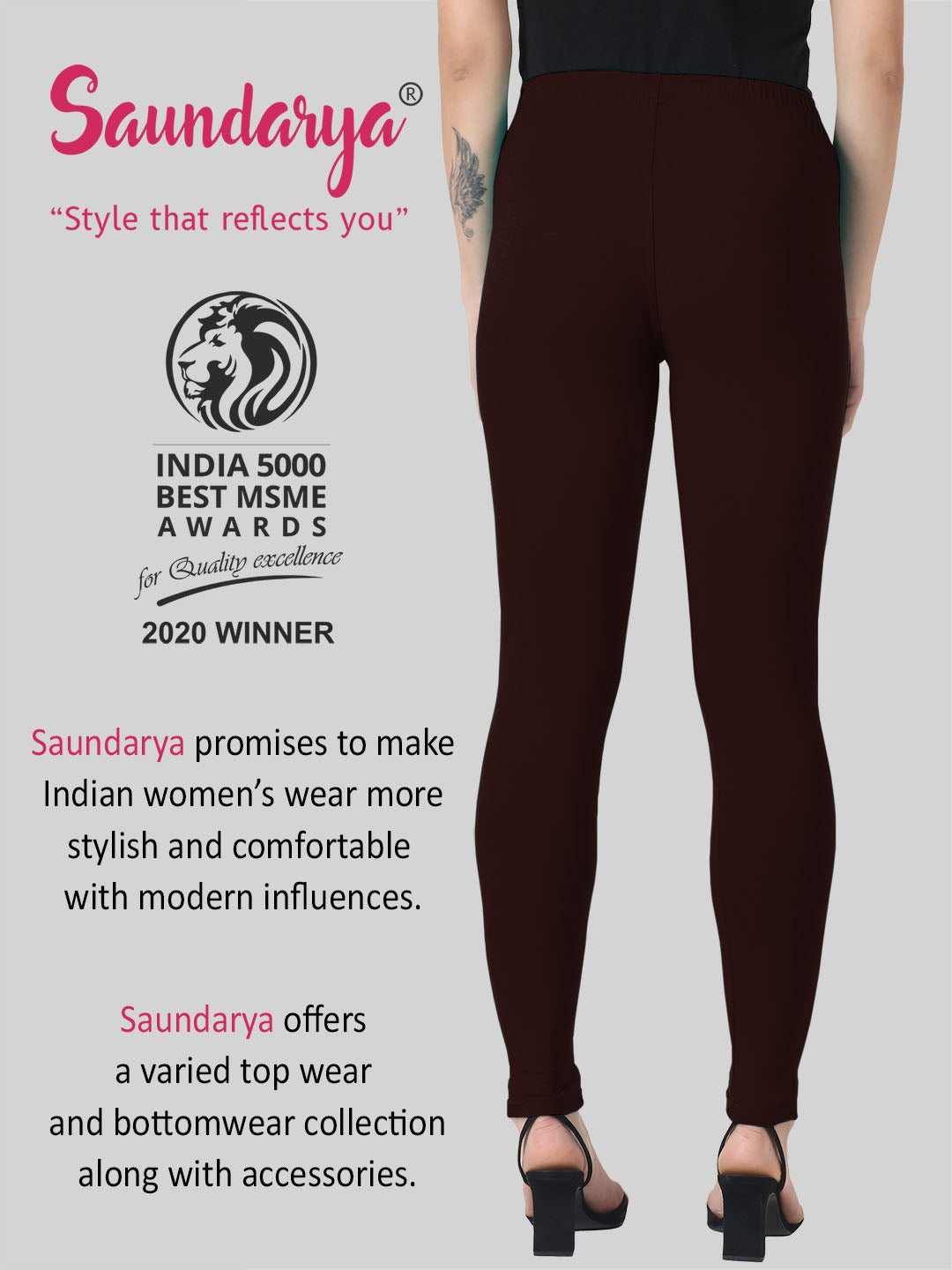 Saundarya Women’s Slim Fit Ankle Length Super Combed Cotton Rich Lycra Fabric Tailored Cut Stretchable Solid Plain Color Leggings; Chocolate Brown