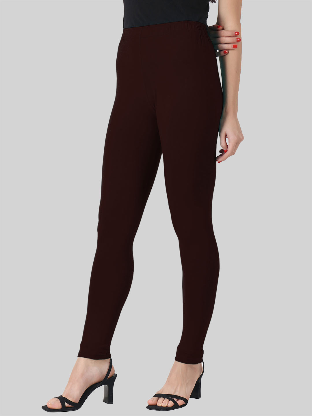 Saundarya Women’s Slim Fit Ankle Length Super Combed Cotton Rich Lycra Fabric Tailored Cut Stretchable Solid Plain Color Leggings; Chocolate Brown