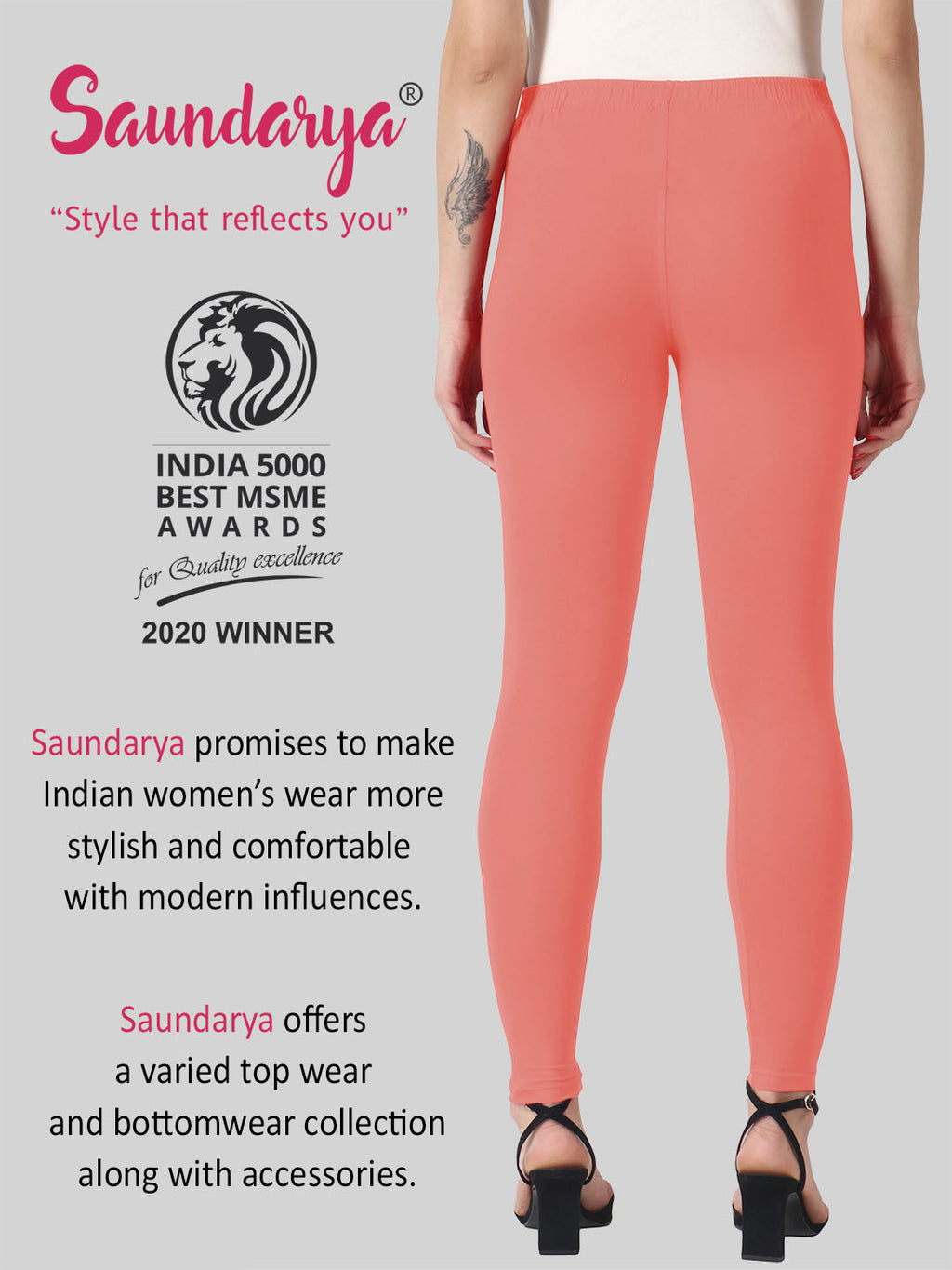 Saundarya Women’s Slim Fit Ankle Length Super Combed Cotton Rich Lycra Fabric Tailored Cut Stretchable Solid Plain Color Leggings; Coral Red