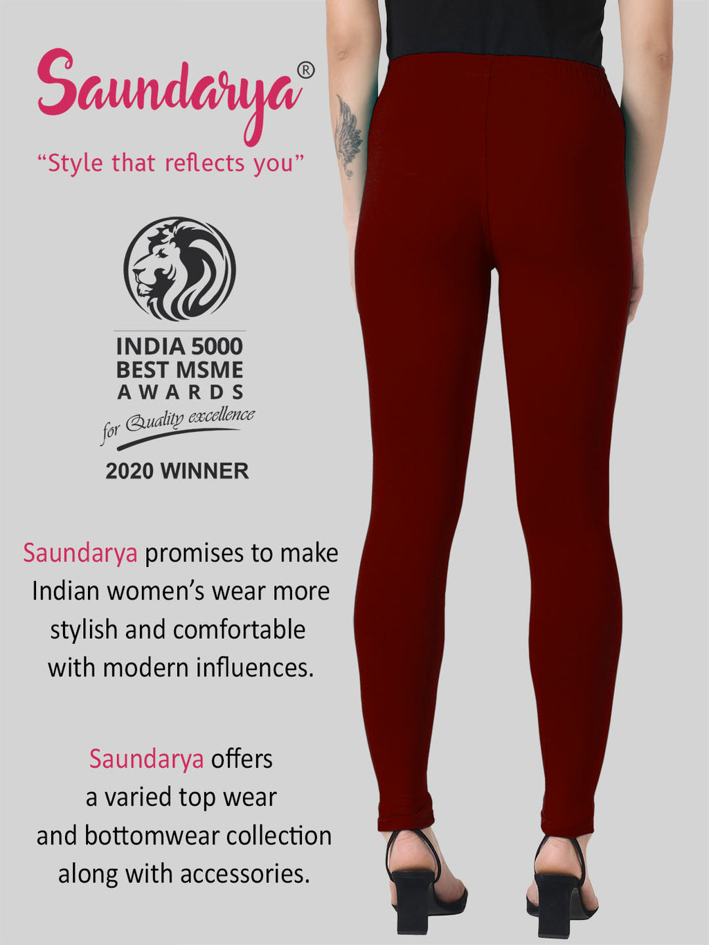 Saundarya Women’s Slim Fit Ankle Length Super Combed Cotton Rich Lycra Fabric Tailored Cut Stretchable Solid Plain Color Leggings; Dark Maroon